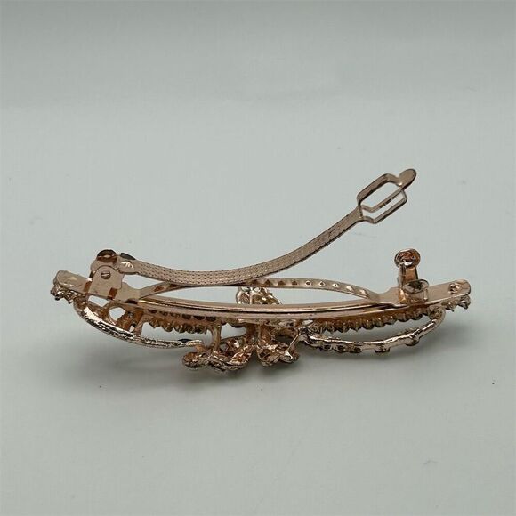 Rose Gold Tone Butterfly Crystal Rhinestone Hair Clip Barrette Party Accessory - Picture 6 of 9